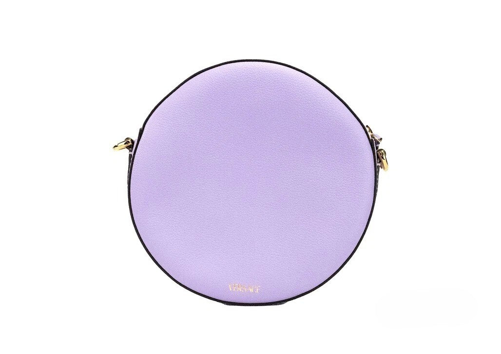 Versace Round Disco Lila genarbte Leder Umhängetasche Kameratasche