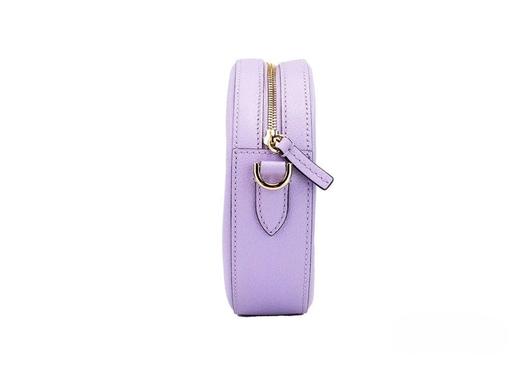Versace Round Disco Lila genarbte Leder Umhängetasche Kameratasche