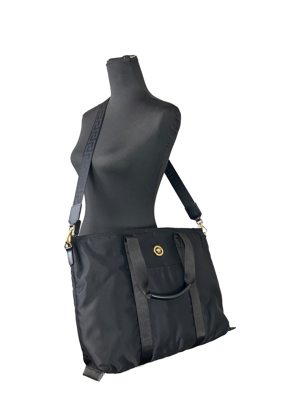 Versace Schwarze Nylon La Medusa Schultertasche