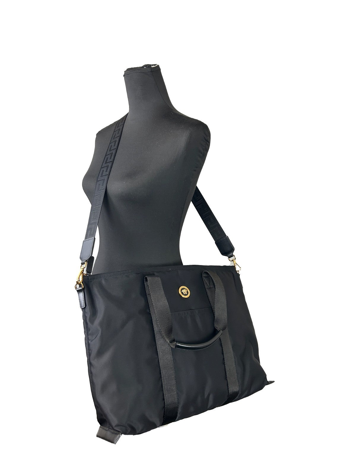 Versace Schwarze Nylon La Medusa Schultertasche