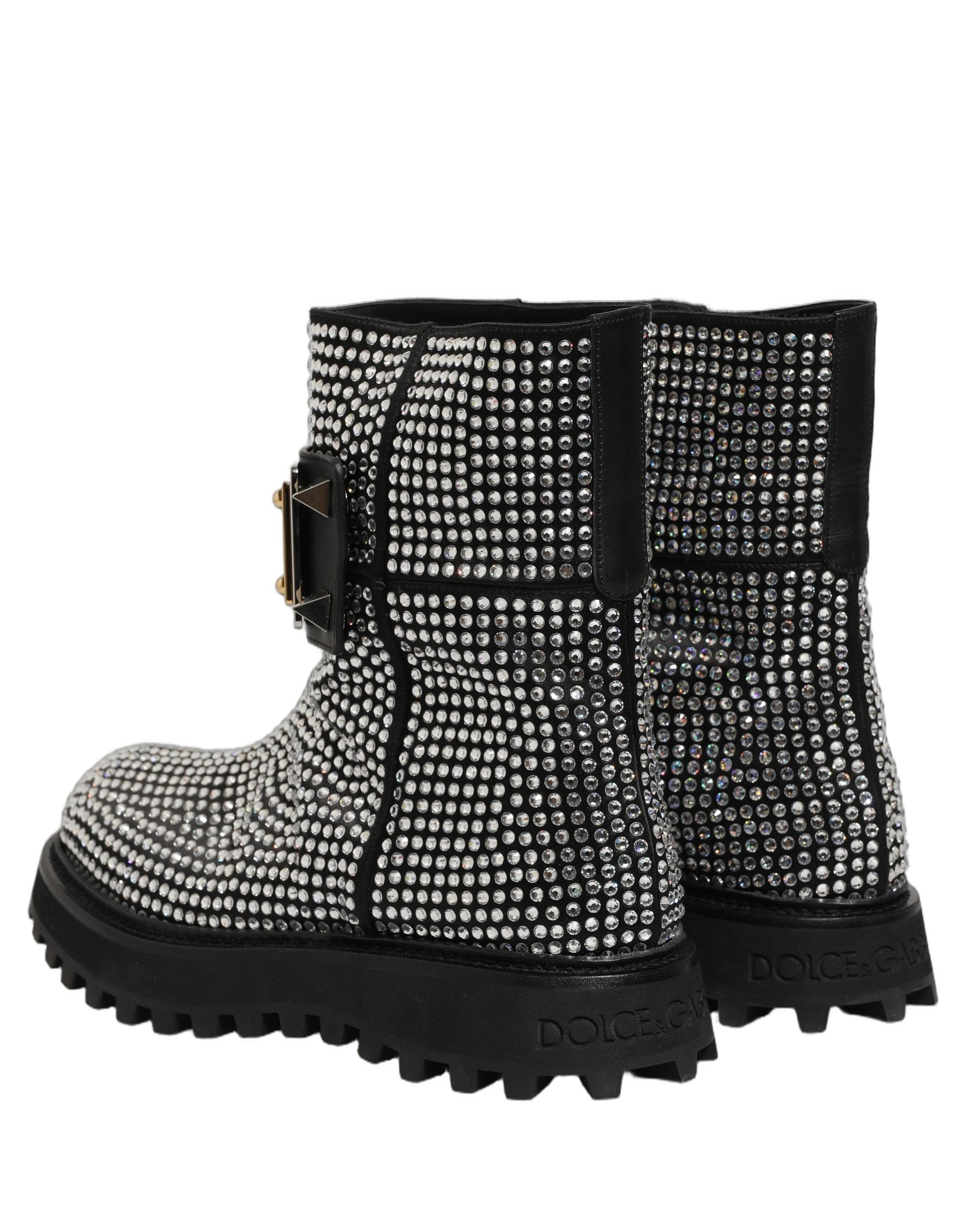 Dolce & Gabbana Schwarze kurze Stiefeletten mit Kristallverzierung