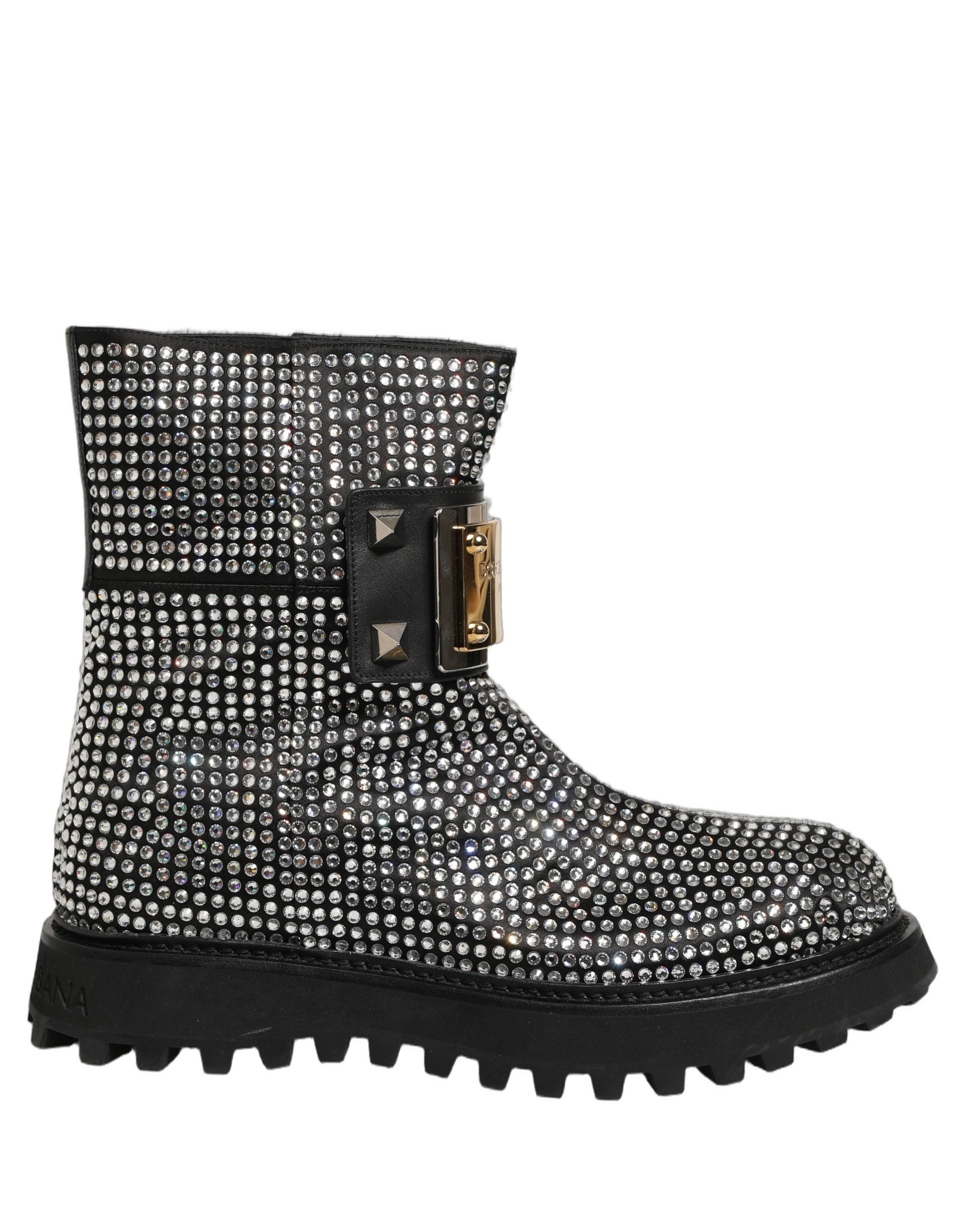 Dolce & Gabbana Schwarze kurze Stiefeletten mit Kristallverzierung