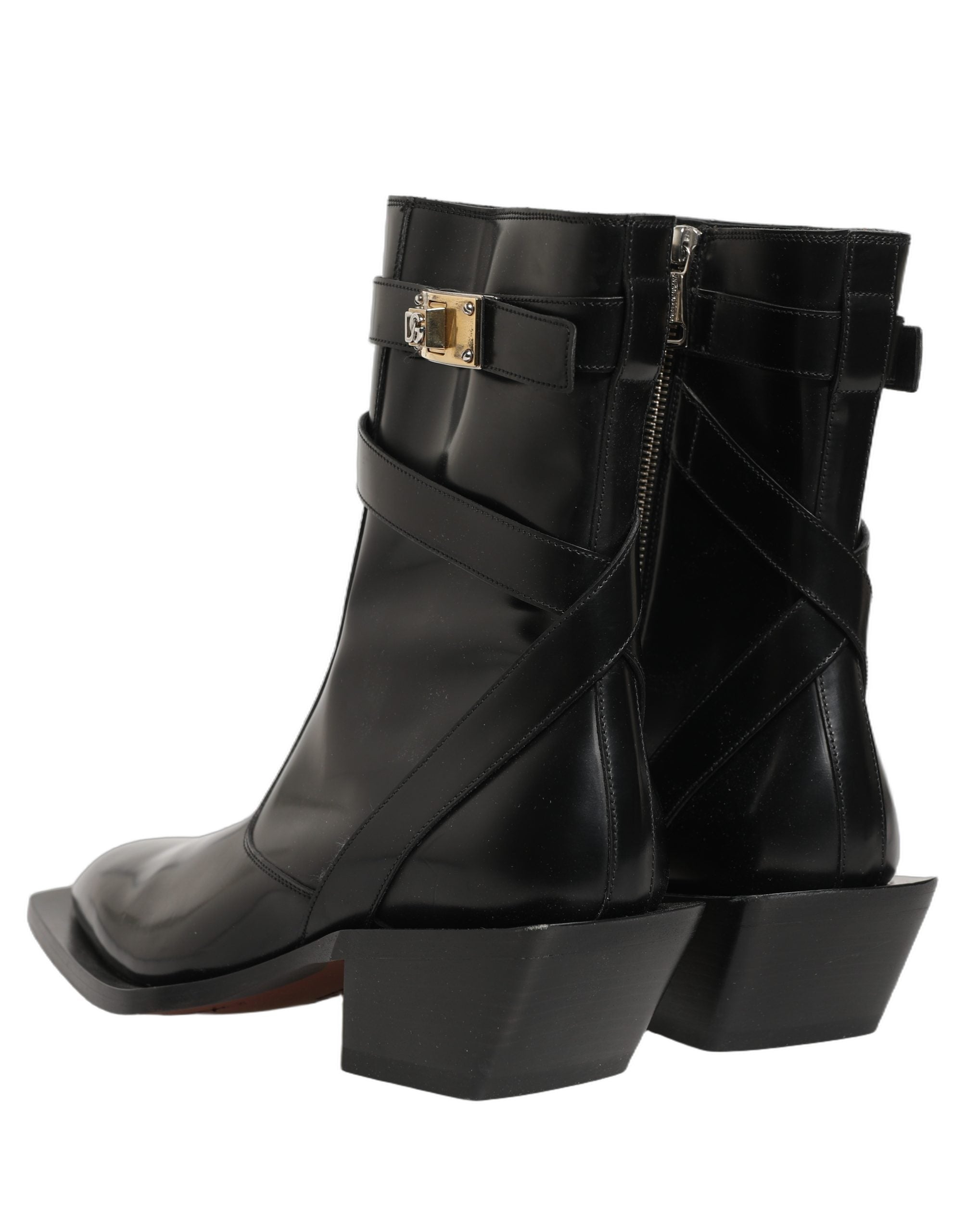 Dolce & Gabbana Schwarze Leder DG Plakette Stiefeletten Schuhe