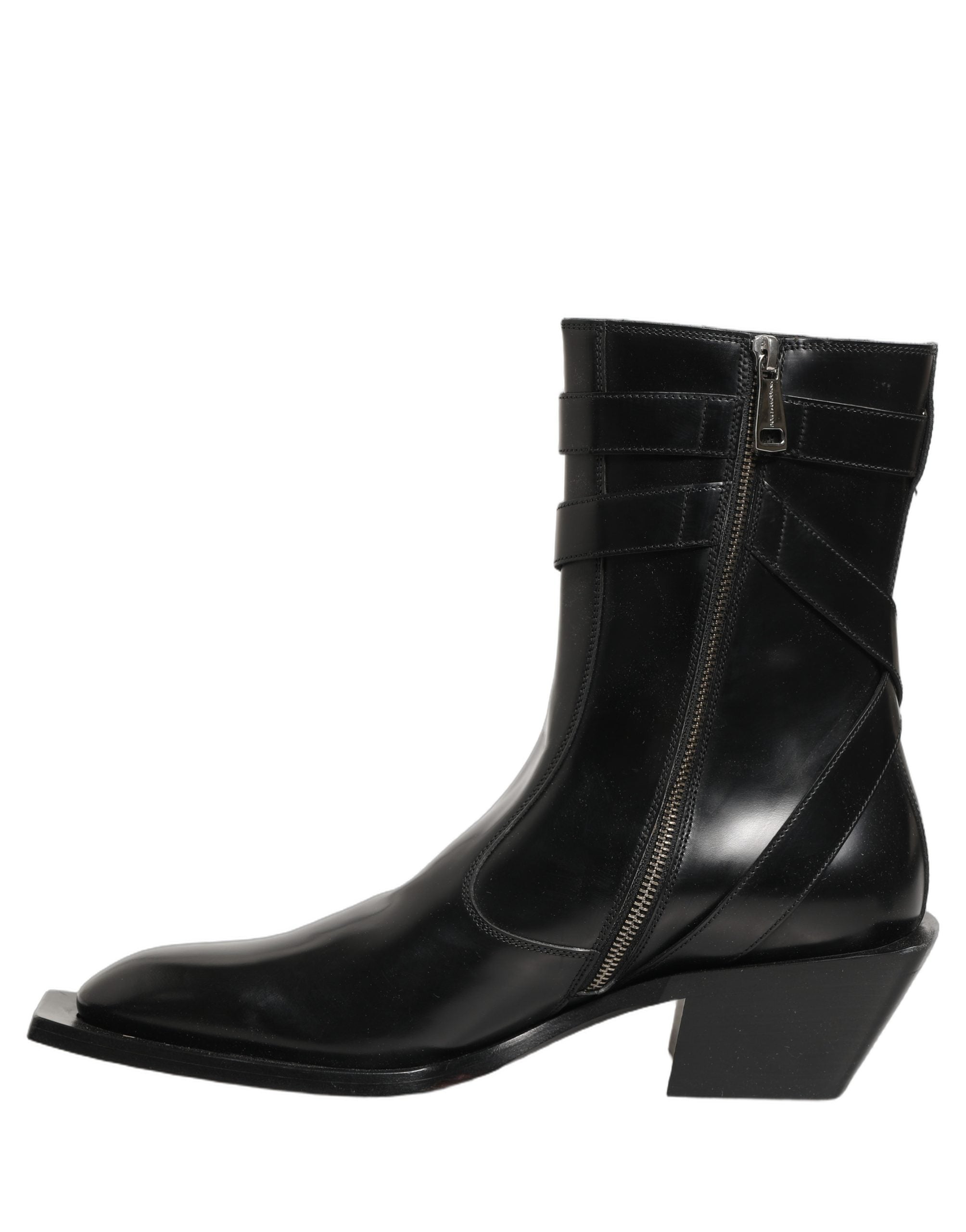 Dolce & Gabbana Schwarze Leder DG Plakette Stiefeletten Schuhe
