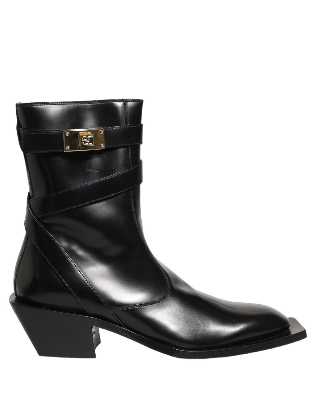 Dolce & Gabbana Schwarze Leder DG Plakette Stiefeletten Schuhe