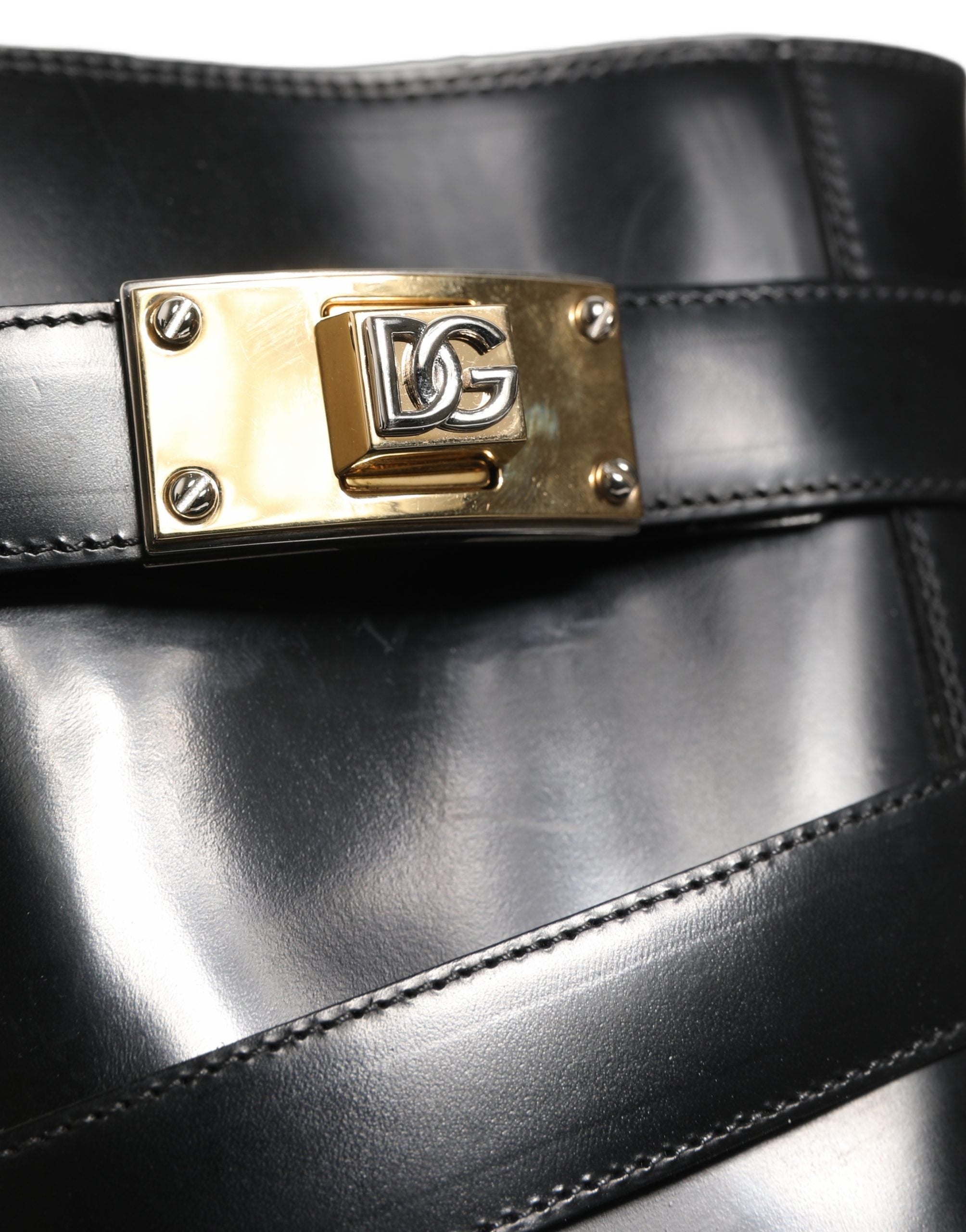 Dolce & Gabbana Schwarze Leder DG Plakette Stiefeletten Schuhe