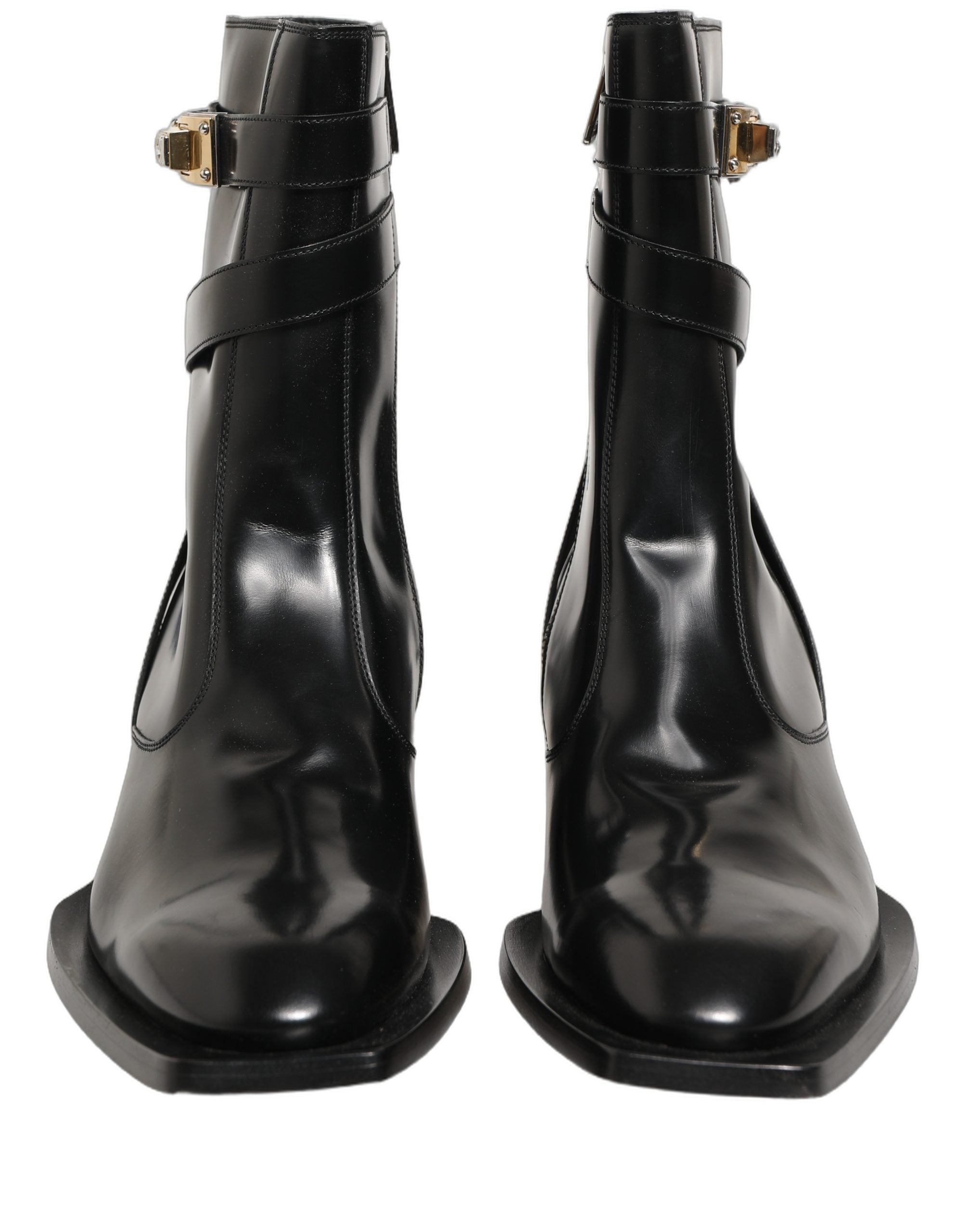 Dolce & Gabbana Schwarze Leder DG Plakette Stiefeletten Schuhe