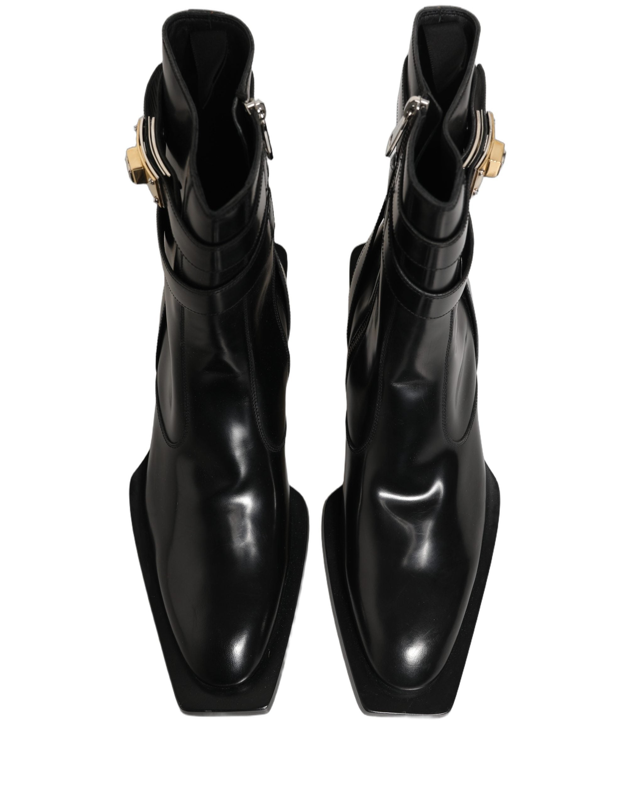 Dolce & Gabbana Schwarze Leder DG Plakette Stiefeletten Schuhe