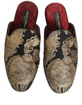 Dolce & Gabbana Schwarze florale Jacquard-Flats Sandalen Herrenschuhe