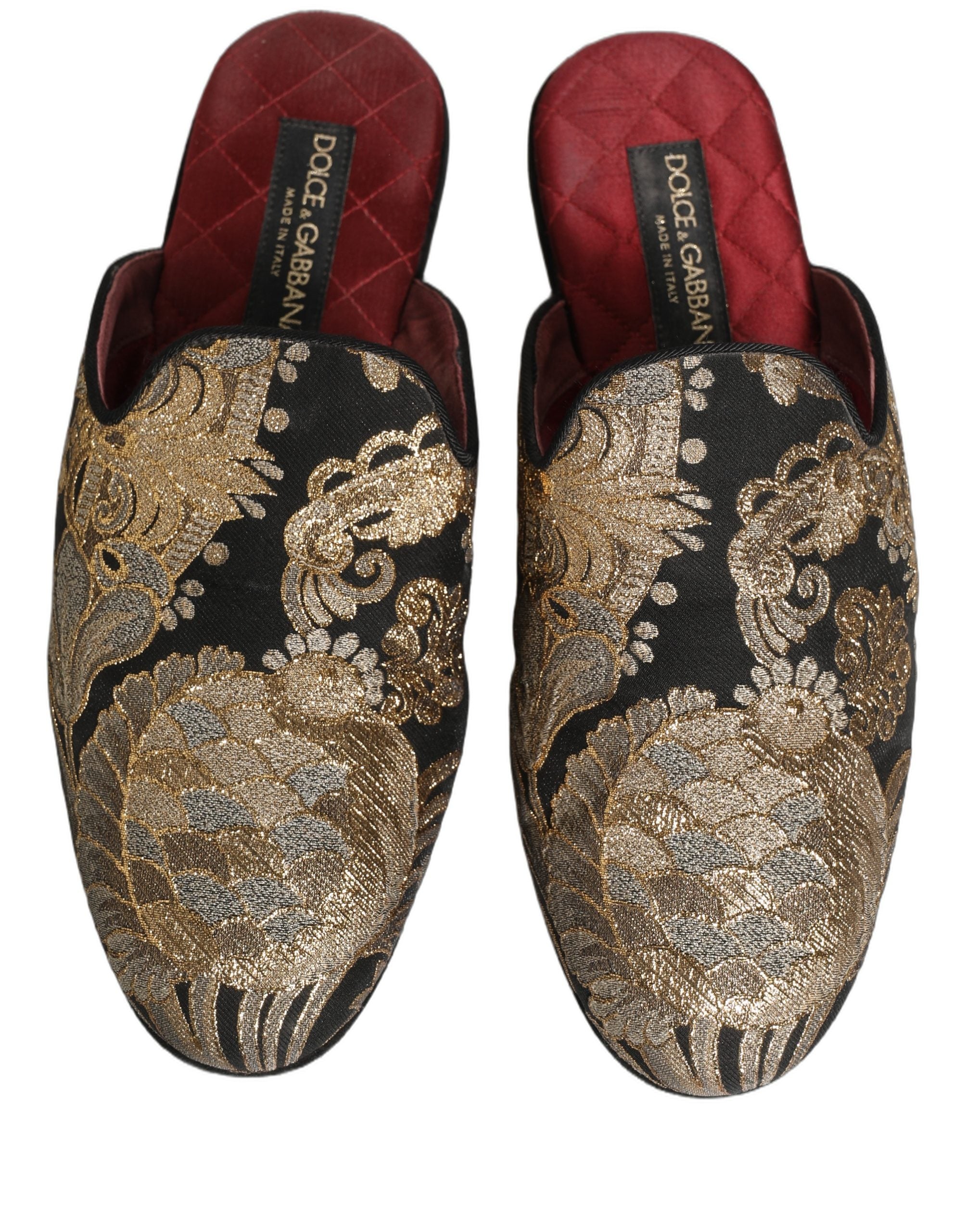 Dolce & Gabbana Schwarze florale Jacquard-Flats Sandalen Herrenschuhe