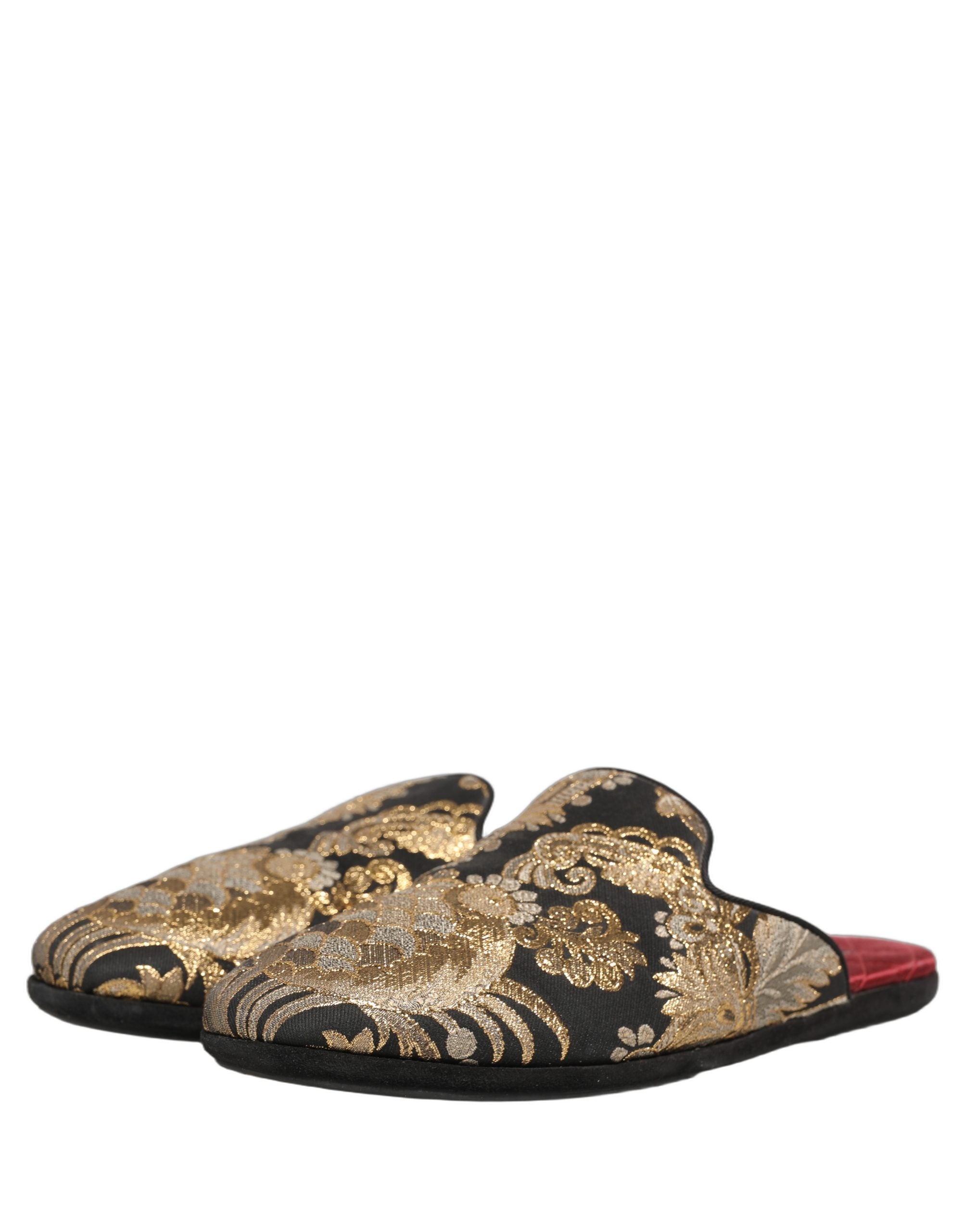 Dolce & Gabbana Schwarze florale Jacquard-Flats Sandalen Herrenschuhe