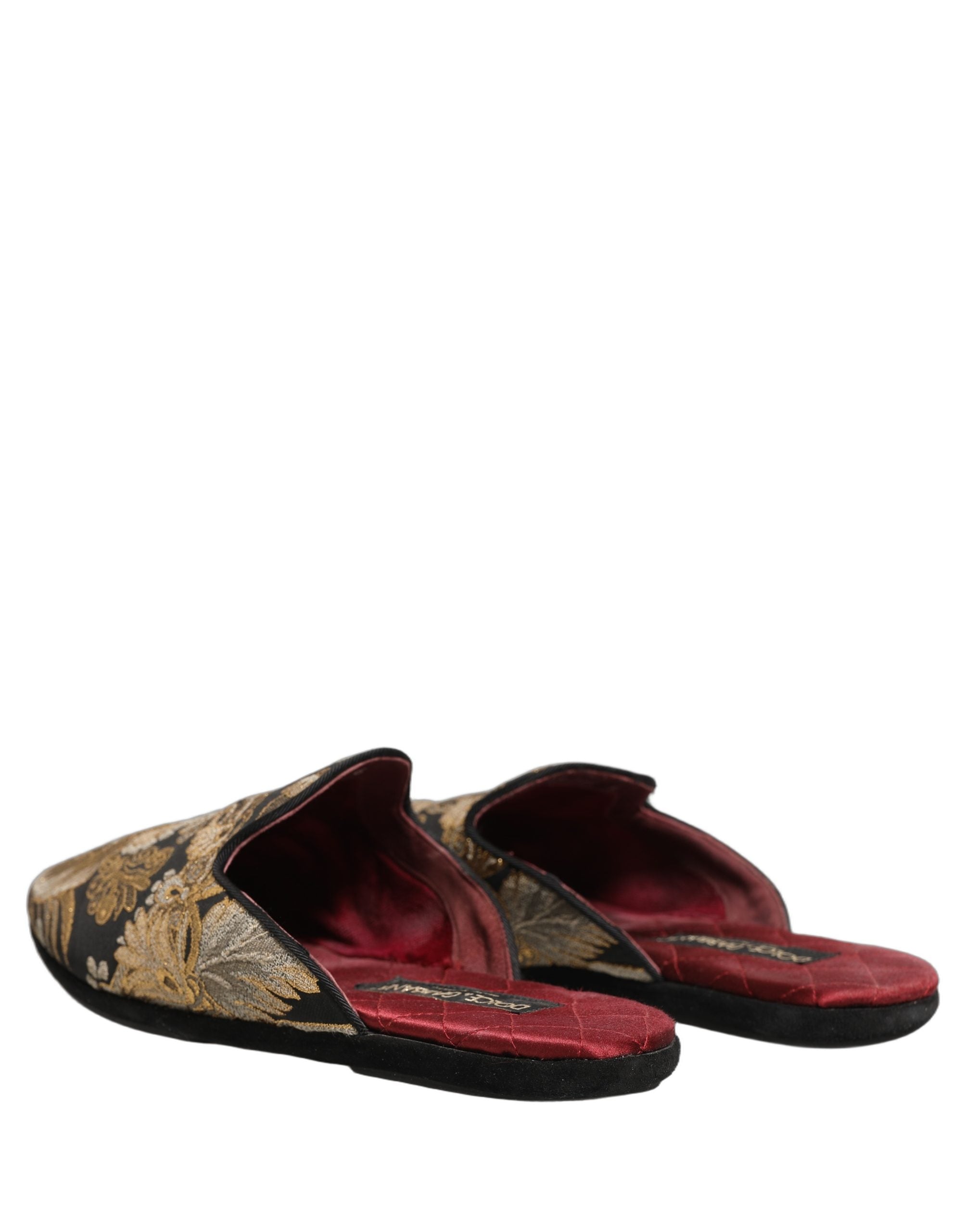 Dolce & Gabbana Schwarze florale Jacquard-Flats Sandalen Herrenschuhe