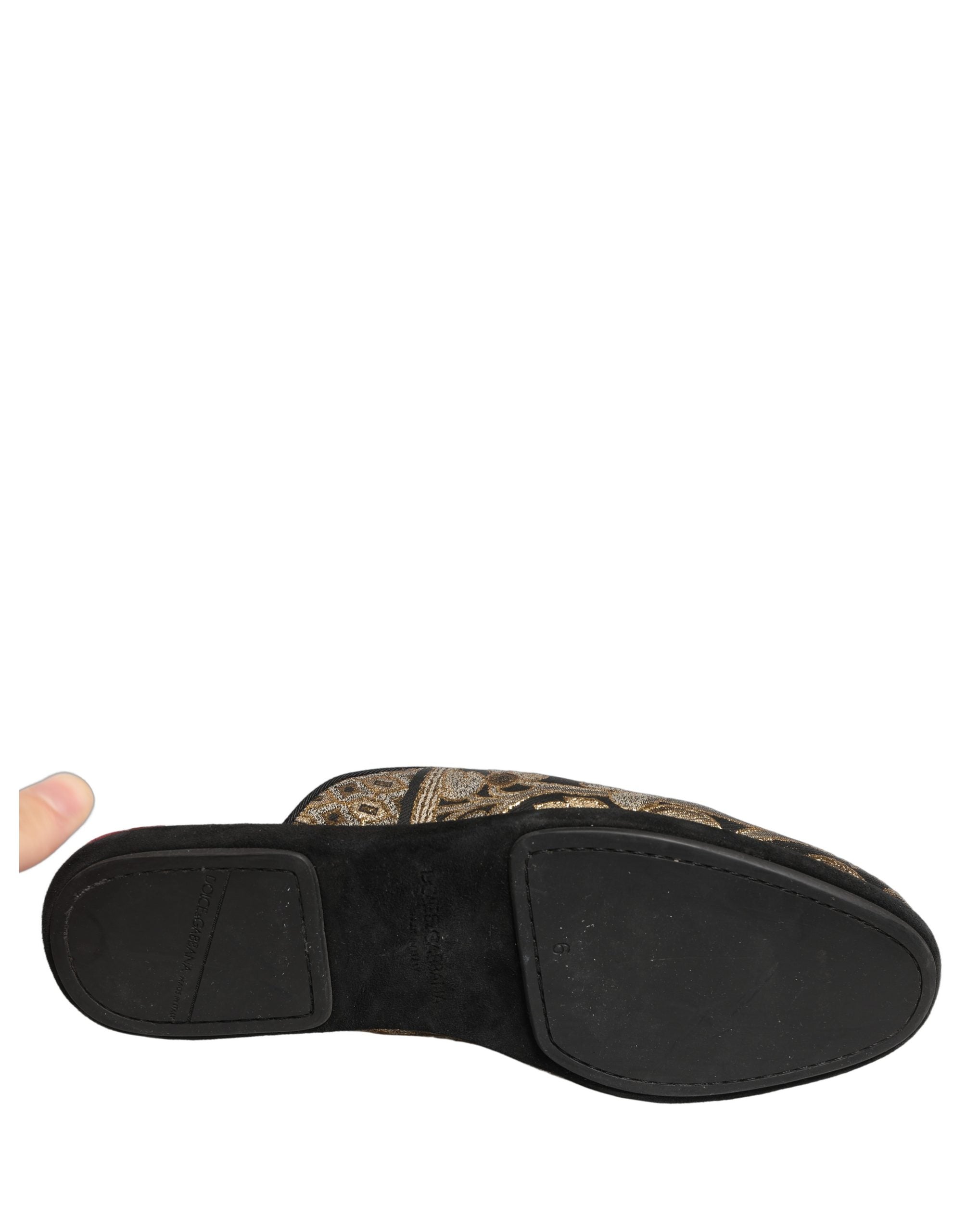 Dolce & Gabbana Schwarze florale Jacquard-Flats Sandalen Herrenschuhe