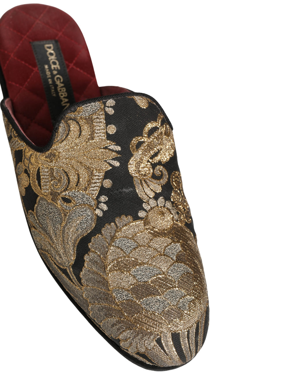 Dolce & Gabbana Schwarze florale Jacquard-Flats Sandalen Herrenschuhe