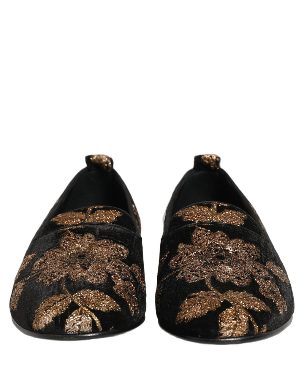 Dolce & Gabbana Schwarze Blumen-Jacquard-Kleid Loafer Schuhe