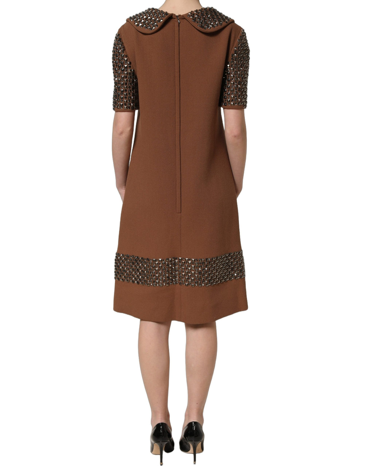 Dolce & Gabbana Braunes Midi-Kleid aus Wolle mit Strassverzierungen