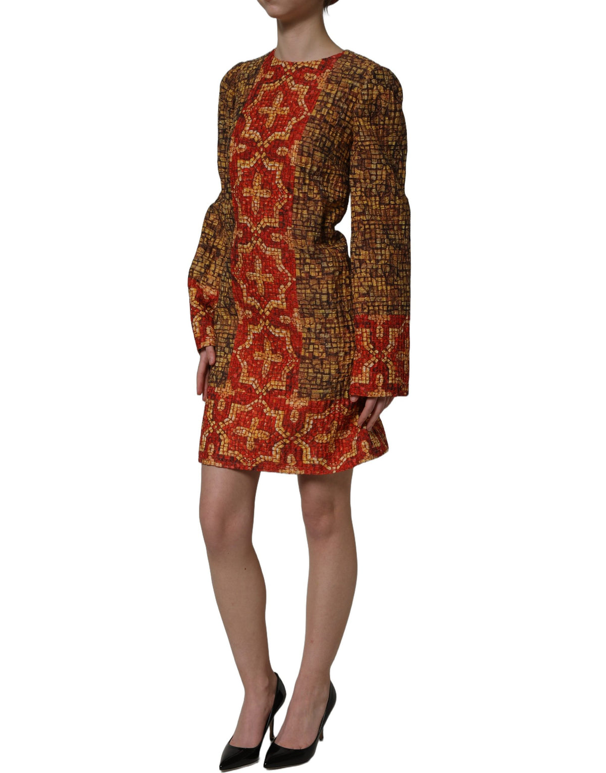 Dolce & Gabbana Mini-Kleid mit langen Ärmeln und mehrfarbigem Mosaikmuster
