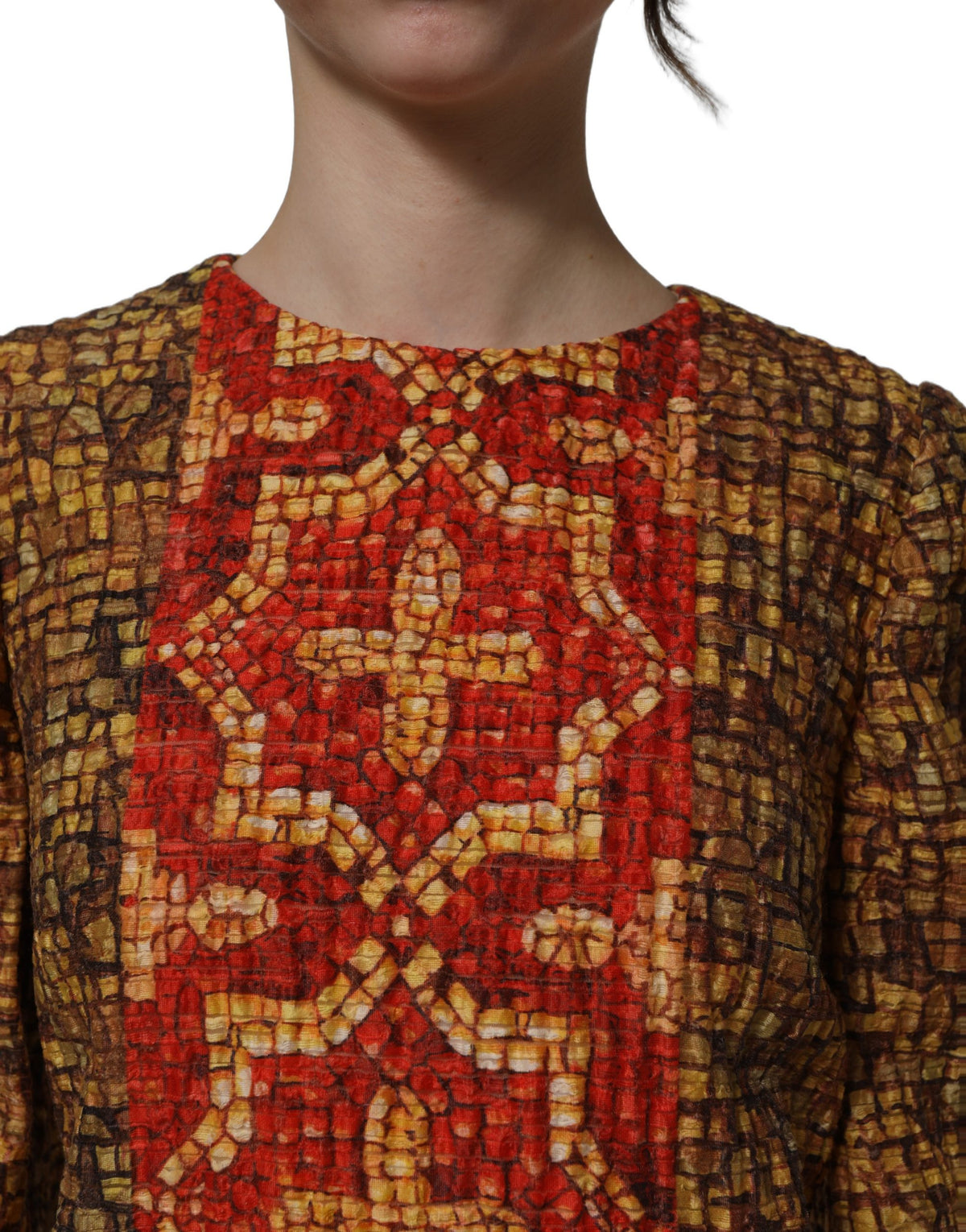 Dolce & Gabbana Mini-Kleid mit langen Ärmeln und mehrfarbigem Mosaikmuster