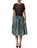Dolce & Gabbana Midi-Kleid aus mehrfarbiger geblümter Spitze und Taft mit Falten
