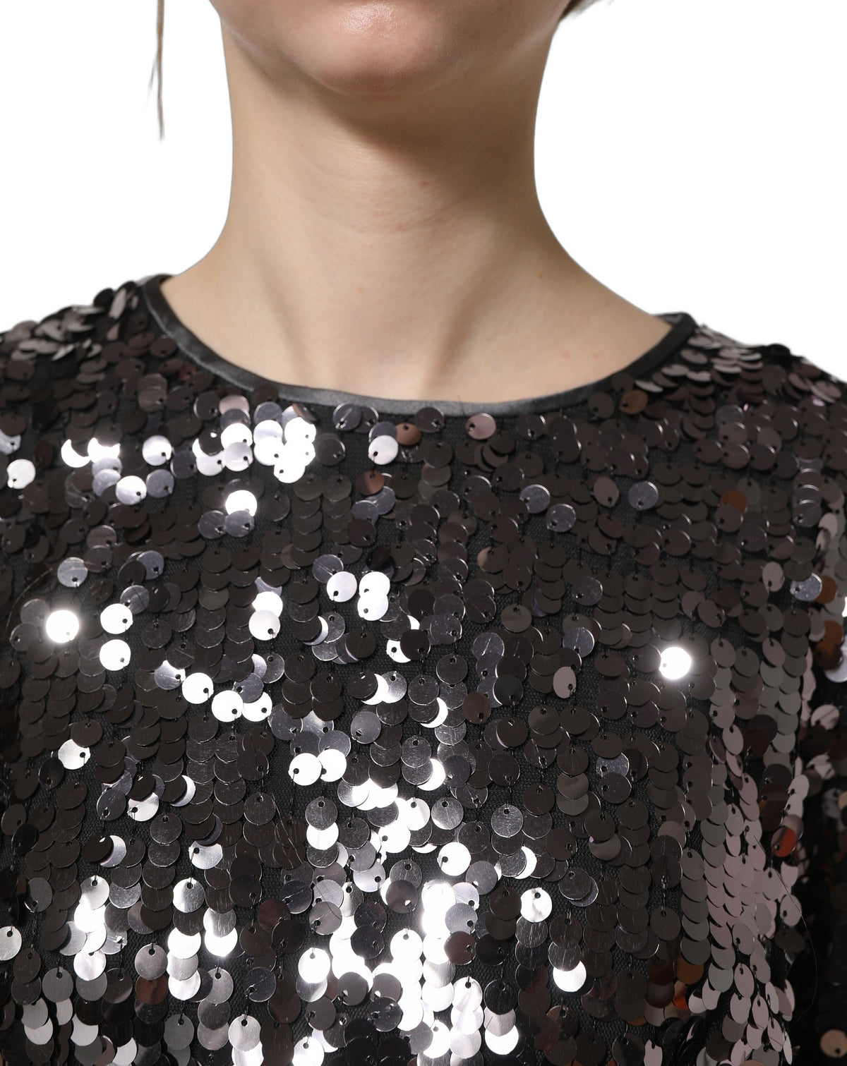Dolce & Gabbana Schwarze Pailletten-Crop-Bluse mit langen Ärmeln