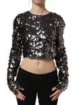 Dolce & Gabbana Schwarze Pailletten-Crop-Bluse mit langen Ärmeln