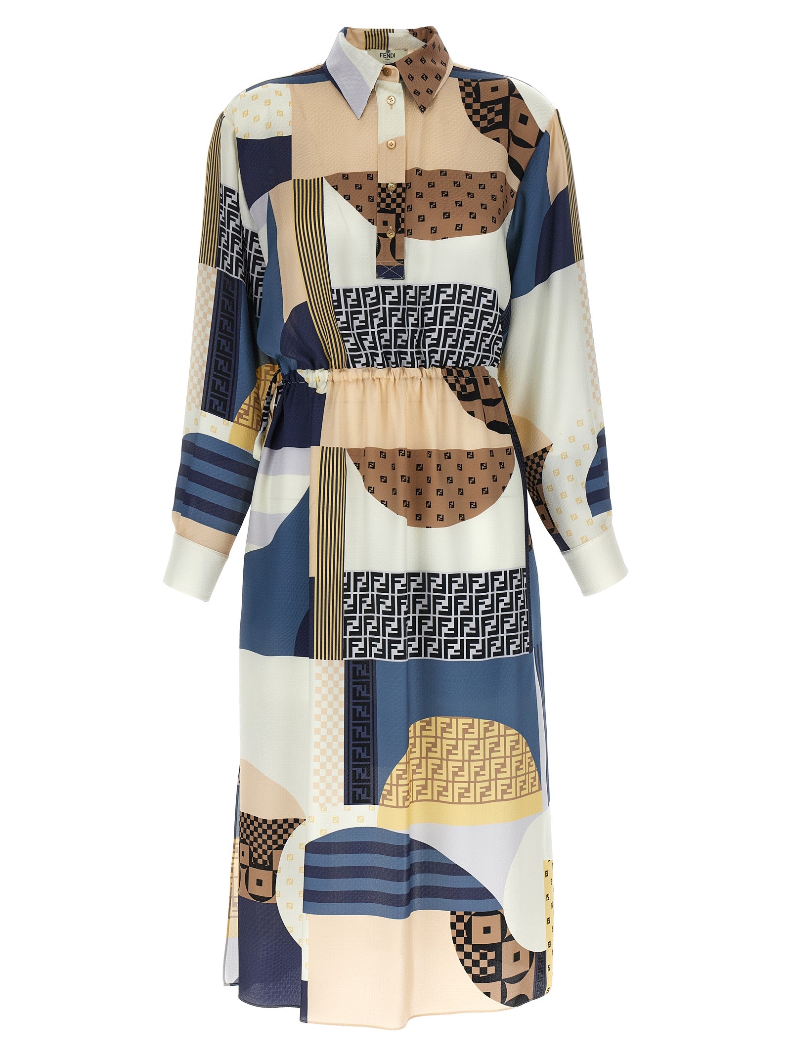 Fendi Multicolor Silk Midi Dress