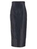 Khaite Blue Lamb Leather Midi Skirt