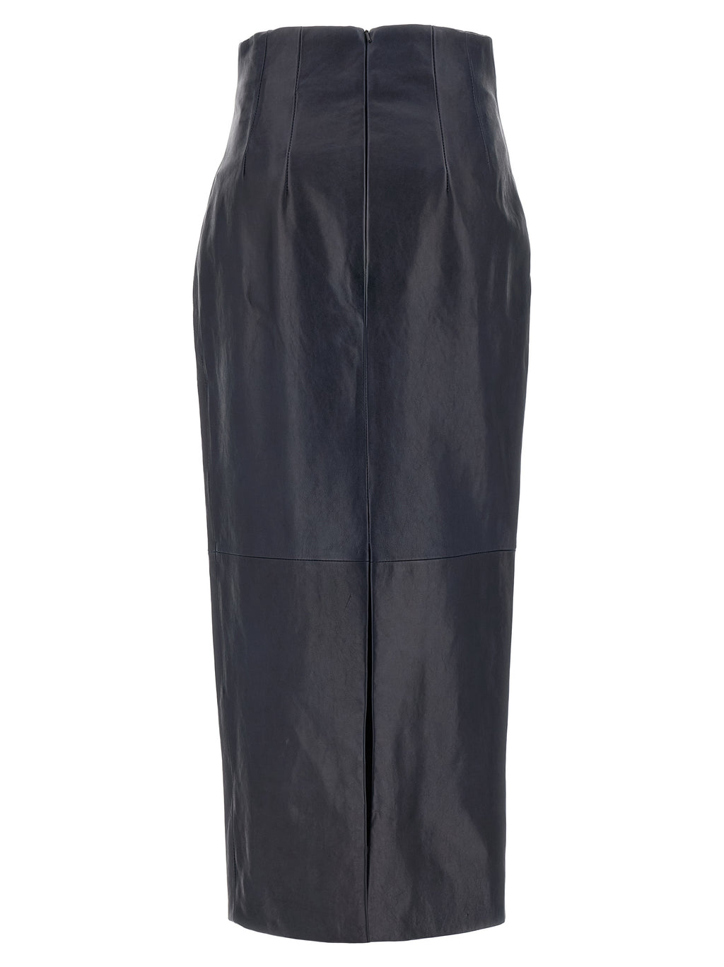Khaite Blue Lamb Leather Midi Skirt
