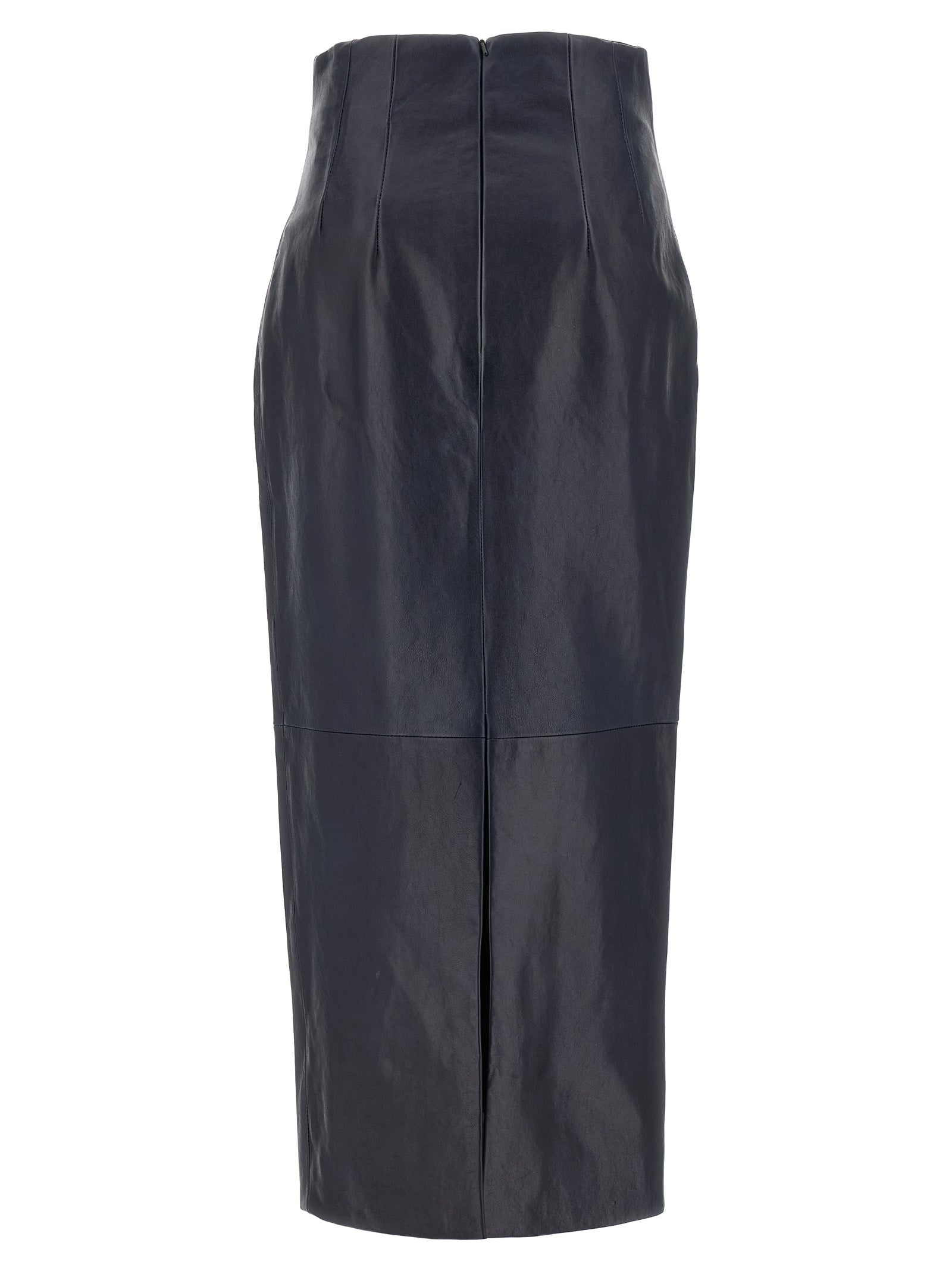 Khaite Blue Lamb Leather Midi Skirt