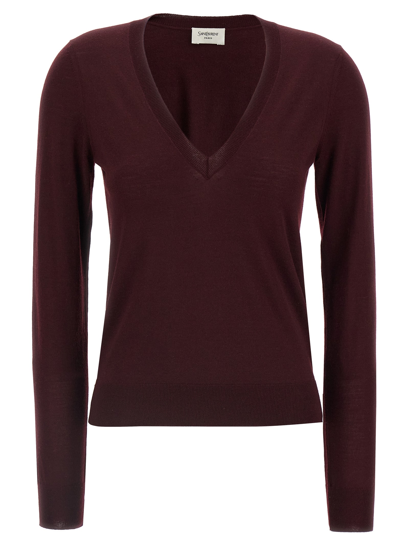 Saint Laurent Bordeaux Virgin Wool Cardigan