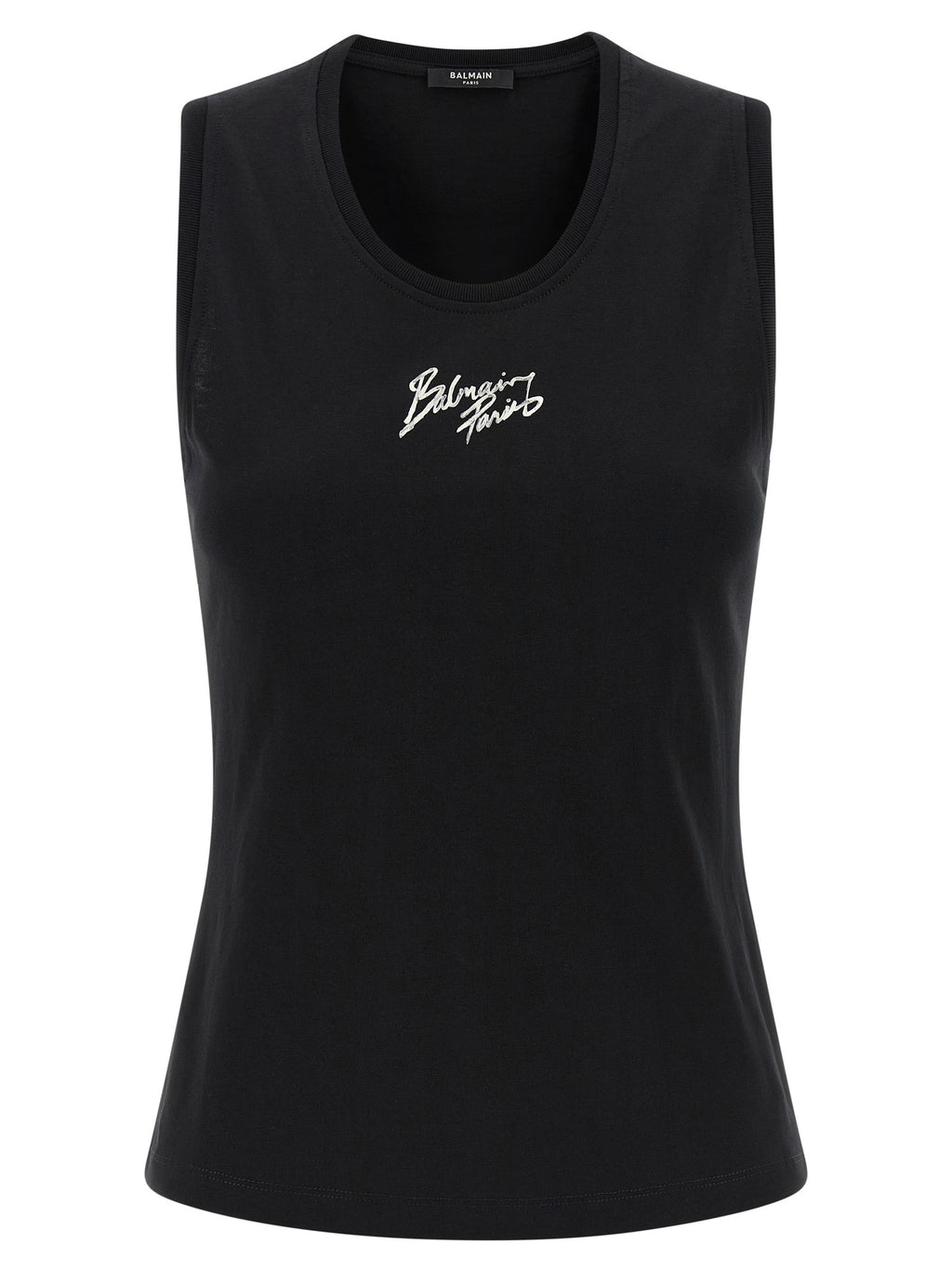 Balmain Black Cotton Sleeveles T-Shirt