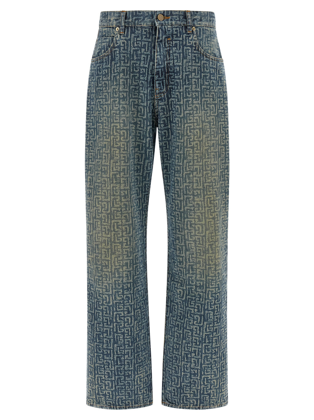 Balmain Blue Cotton Straight-Leg Jeans