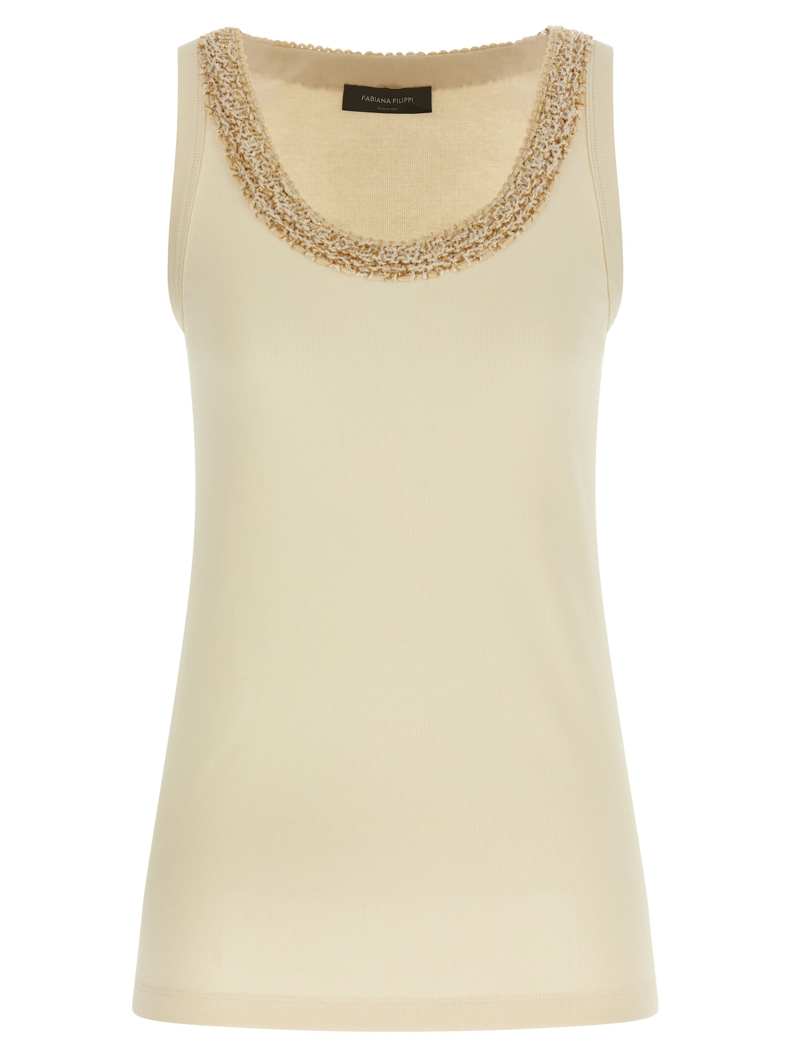 Fabiana Filippi Beige Cotton Sleeveles T-Shirt