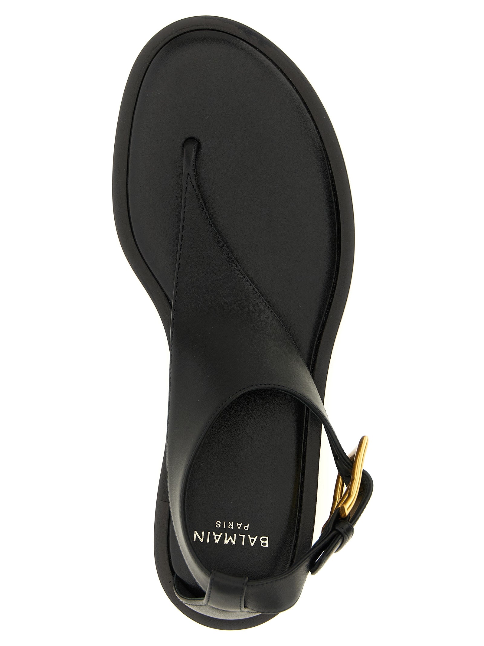 Balmain Black Lamb Leather Flat Sandals