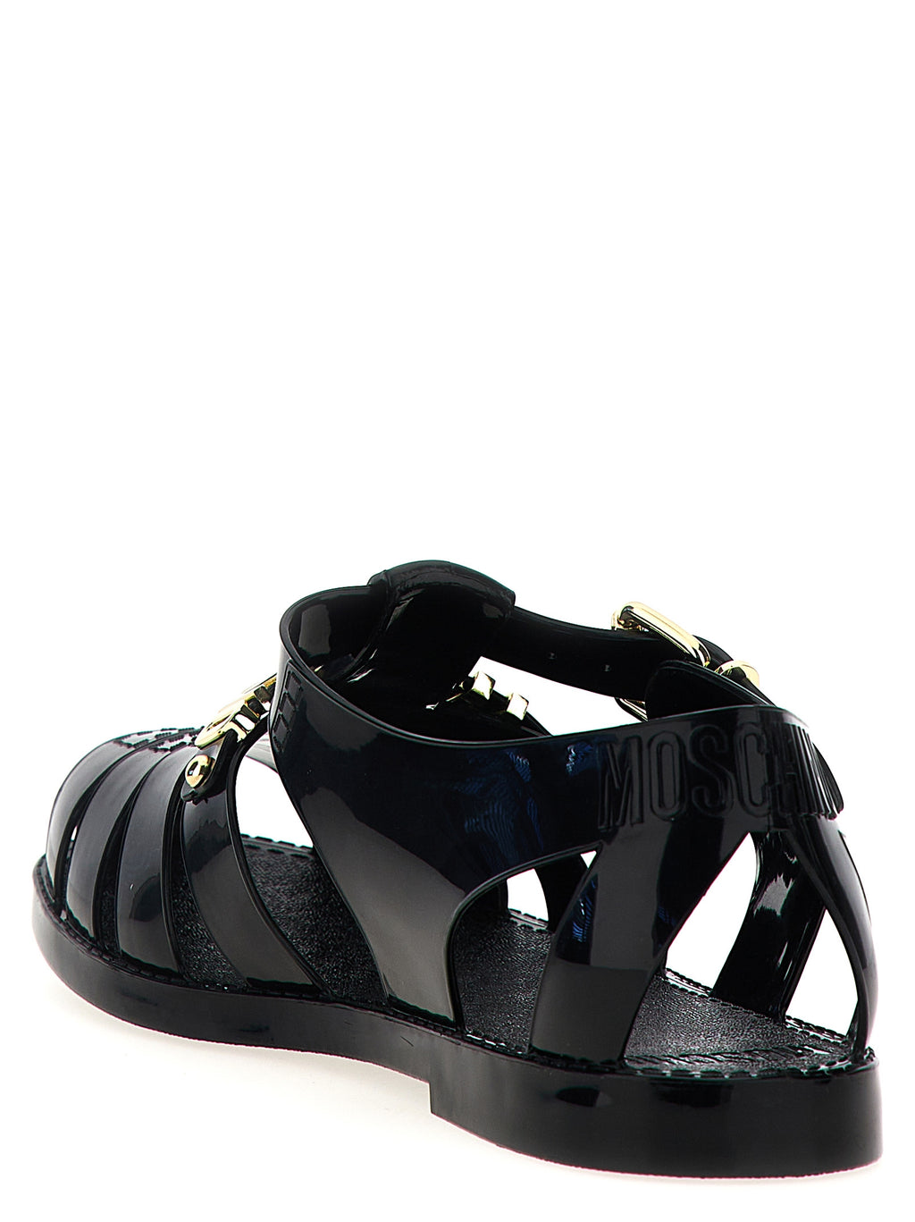 Moschino Black Pvc Flat Sandals