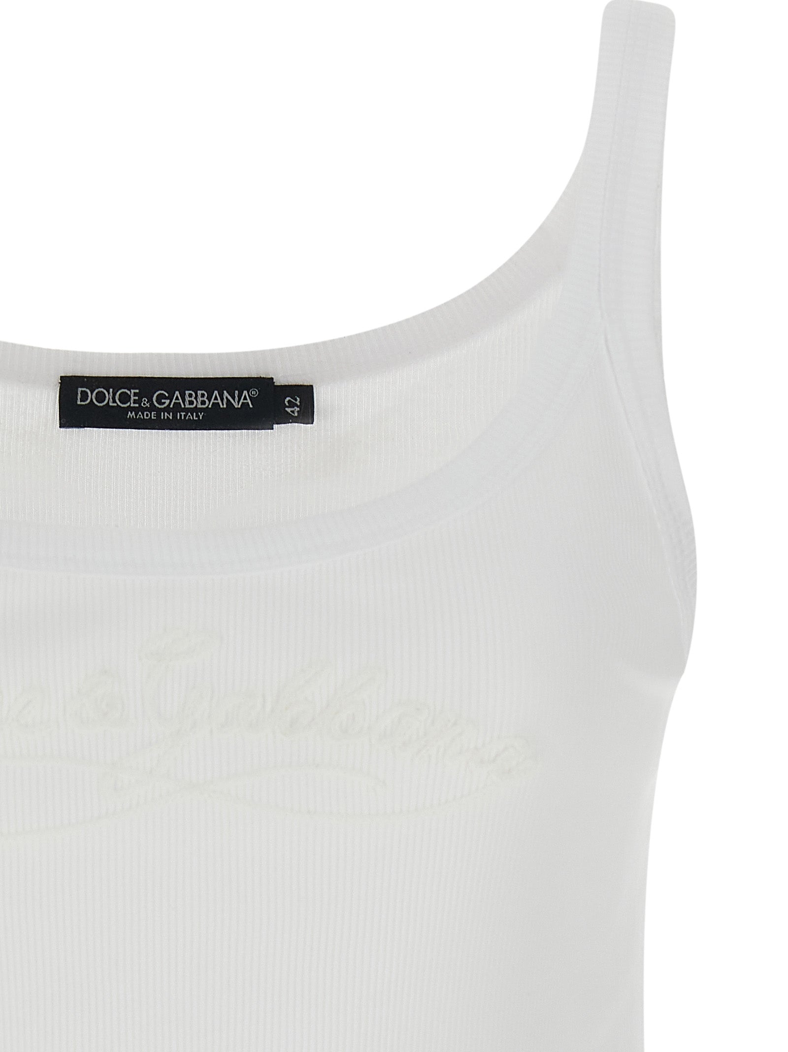 Dolce & Gabbana White Cotton Sleeveles T-Shirt