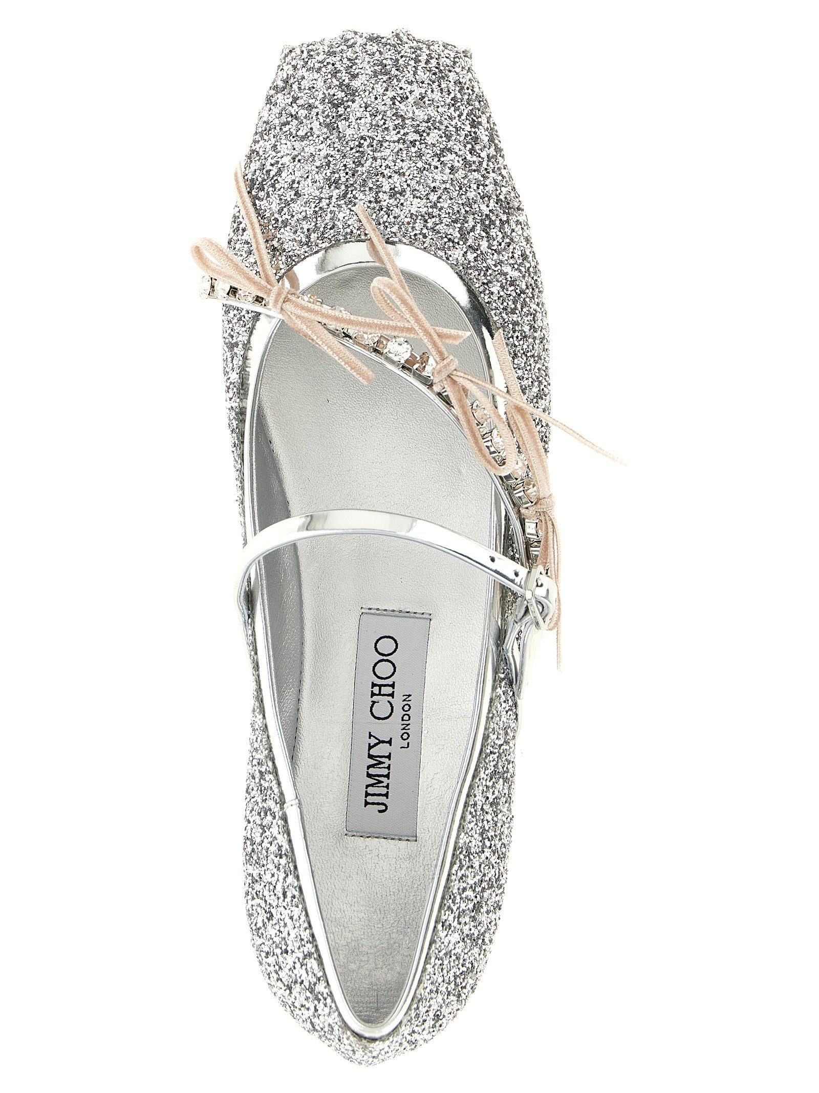 Jimmy Choo Silver Tencel Ballet Flats
