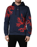 Dolce & Gabbana Blaues Baumwoll-Korallen-Logo Kapuzen-Sweatshirt Pullover