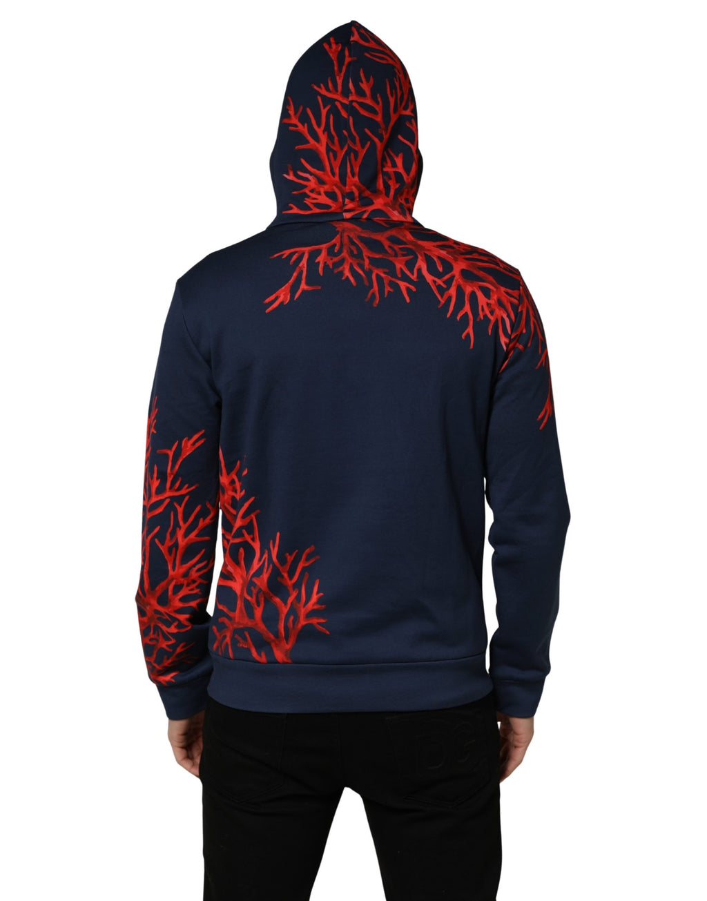 Dolce & Gabbana Blaues Baumwoll-Korallen-Logo Kapuzen-Sweatshirt Pullover