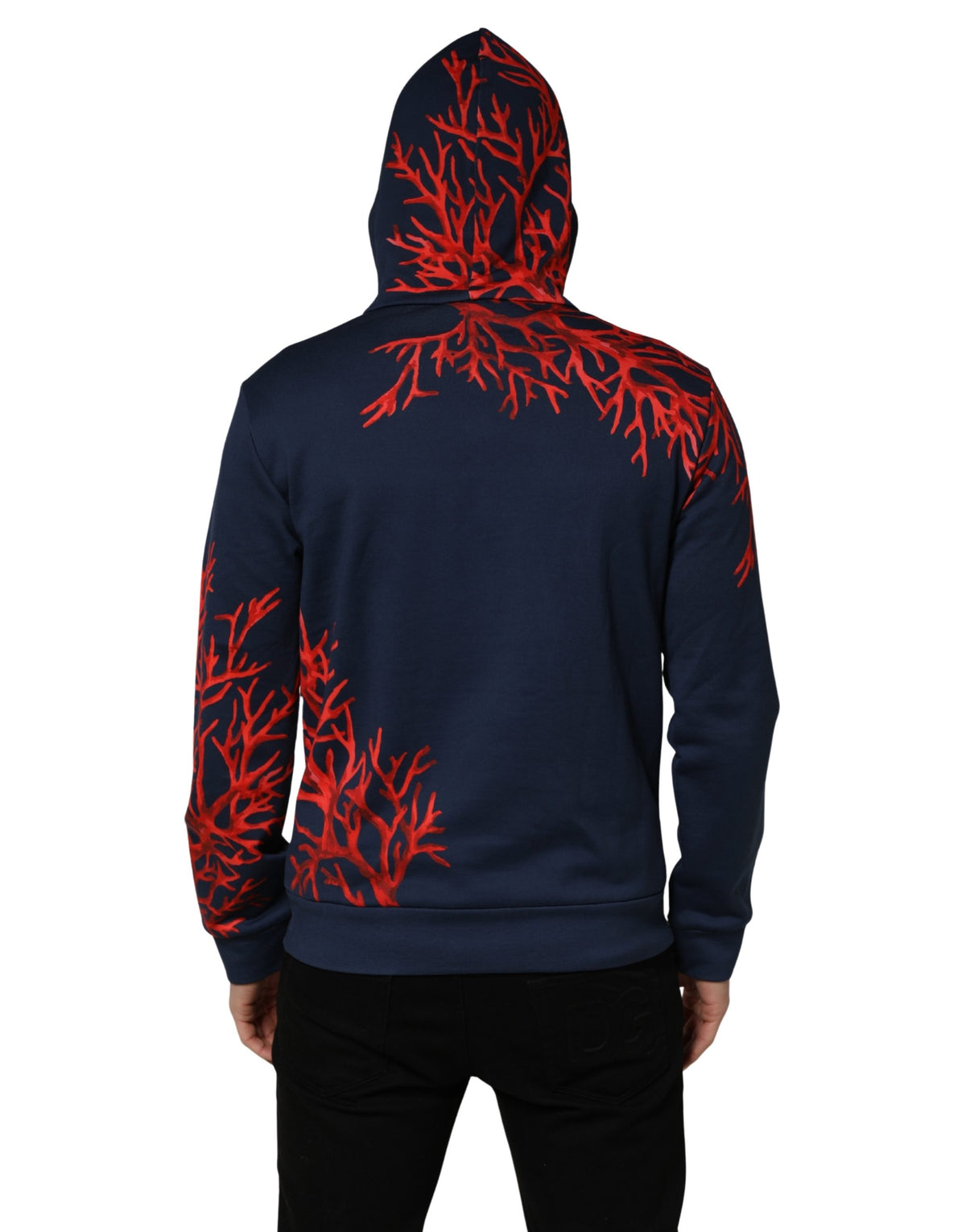 Dolce & Gabbana Blaues Baumwoll-Korallen-Logo Kapuzen-Sweatshirt Pullover
