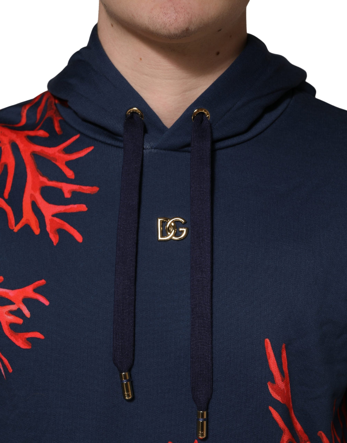 Dolce & Gabbana Blaues Baumwoll-Korallen-Logo Kapuzen-Sweatshirt Pullover