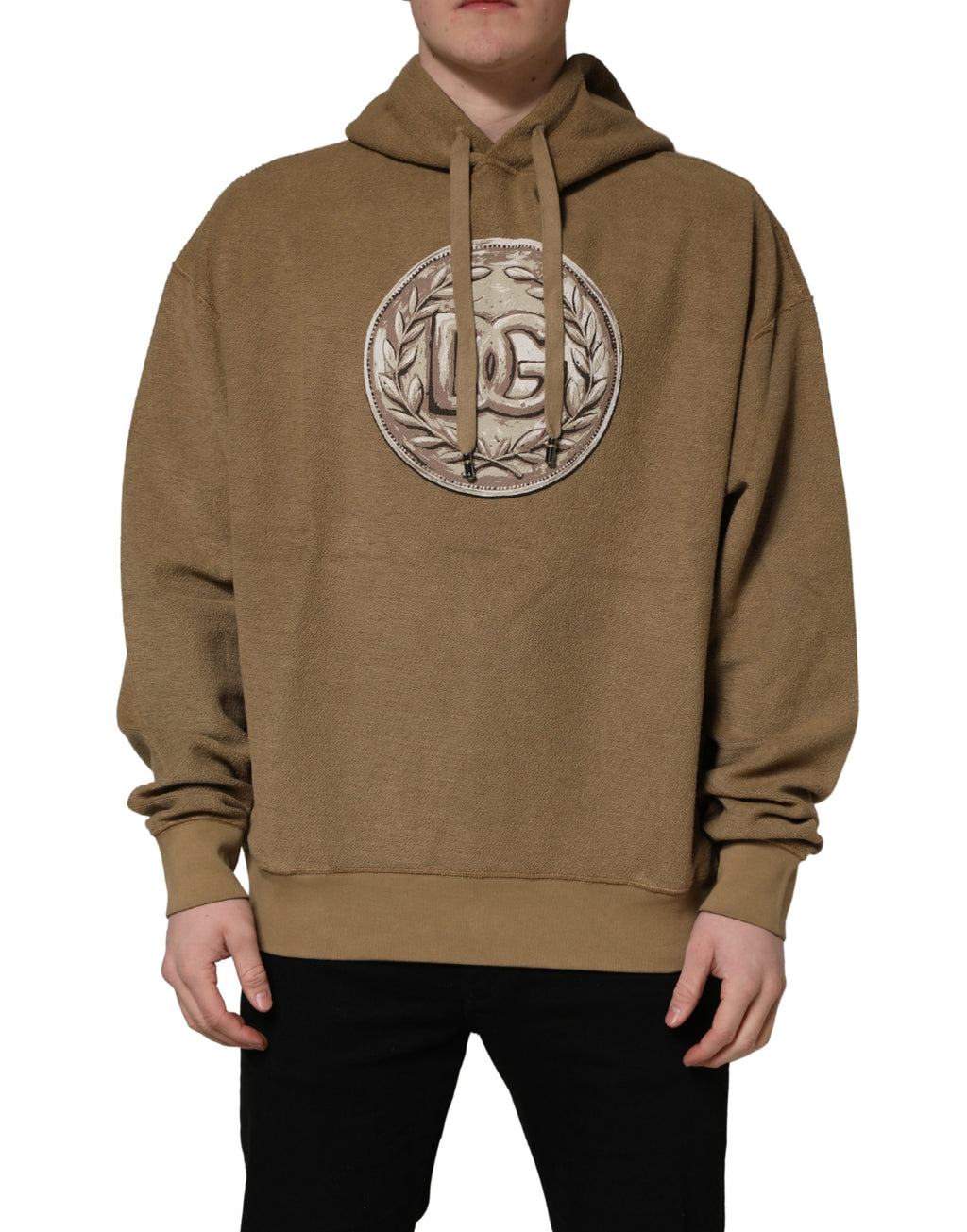 Dolce & Gabbana Brauner Kapuzenpullover mit Logo-Münze aus Baumwolle