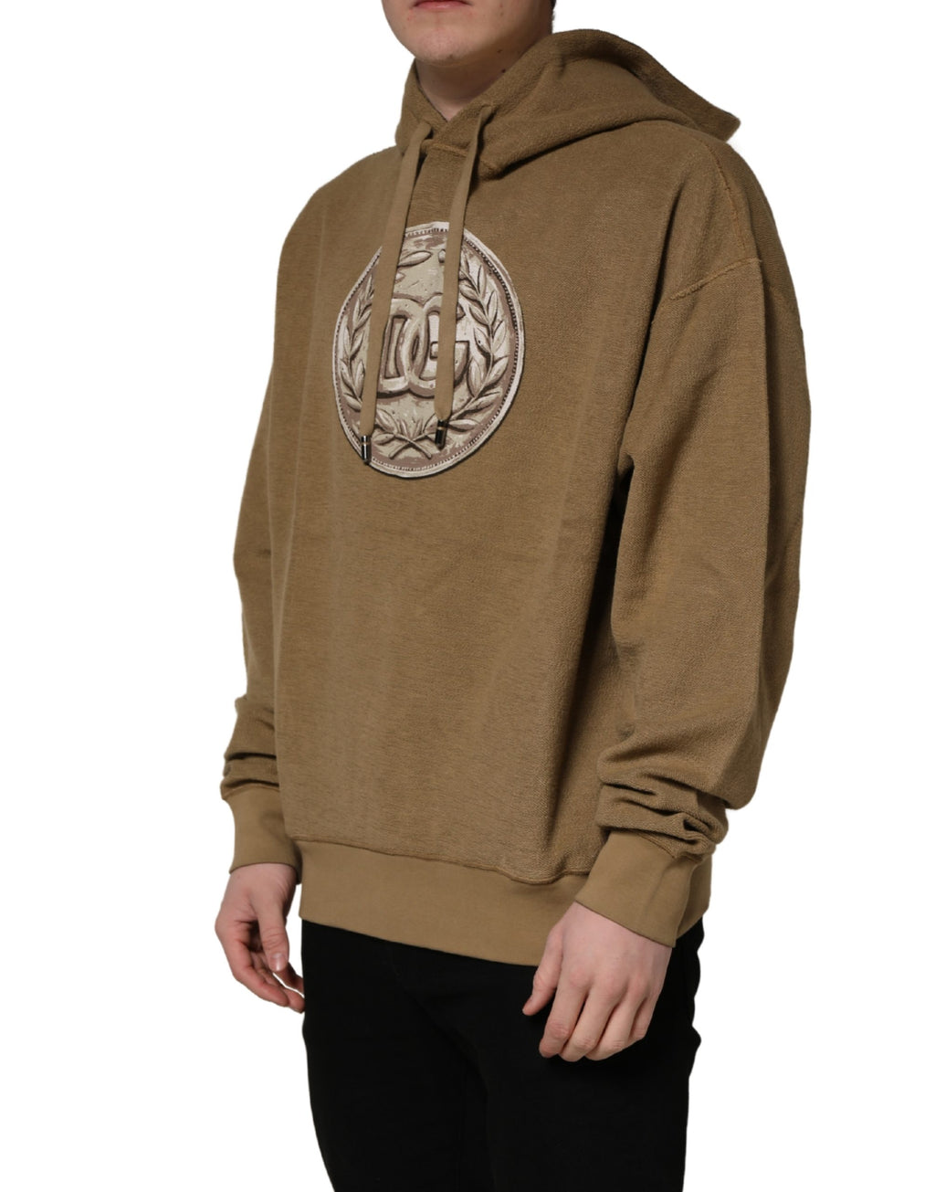 Dolce & Gabbana Brauner Kapuzenpullover mit Logo-Münze aus Baumwolle