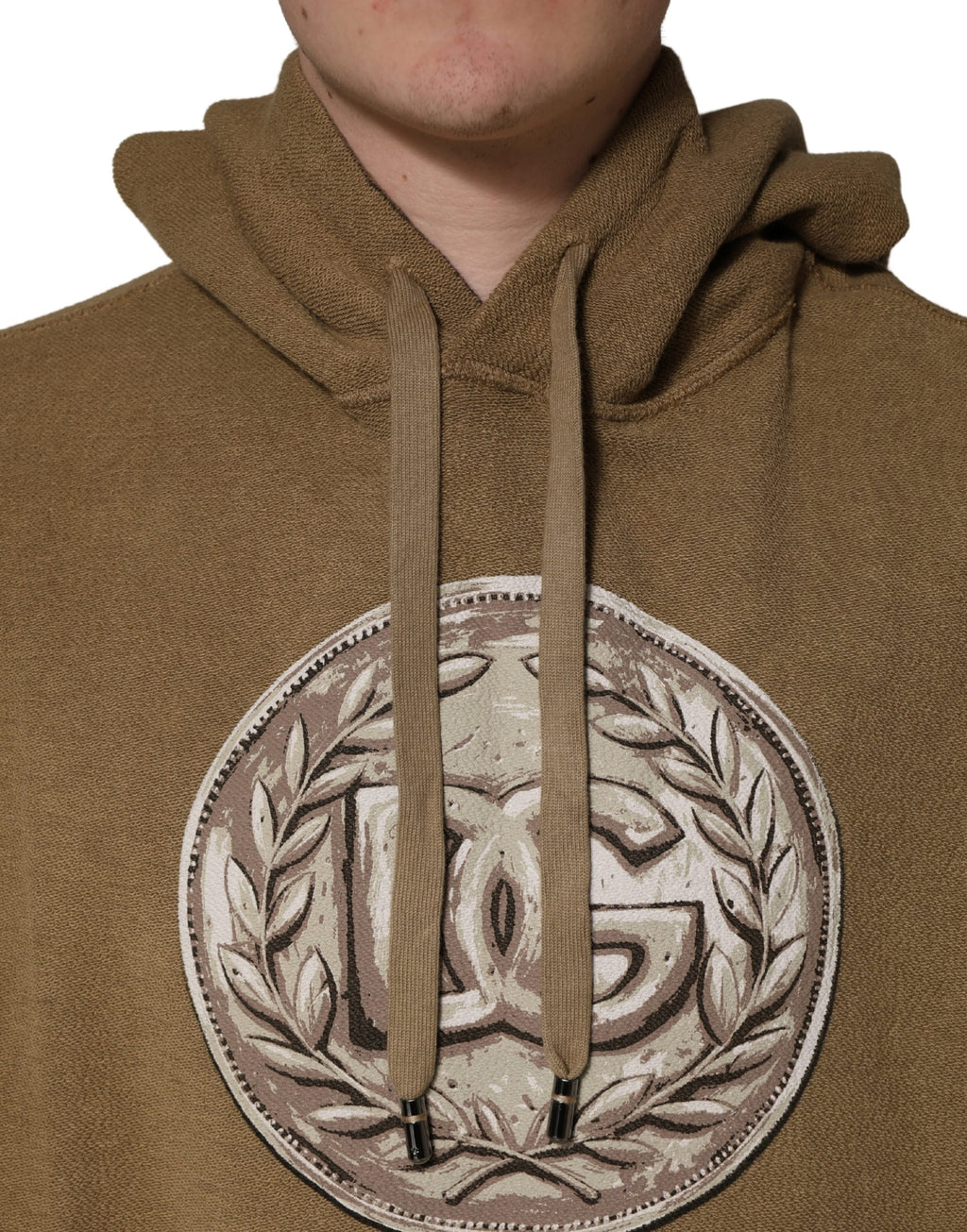 Dolce & Gabbana Brauner Kapuzenpullover mit Logo-Münze aus Baumwolle
