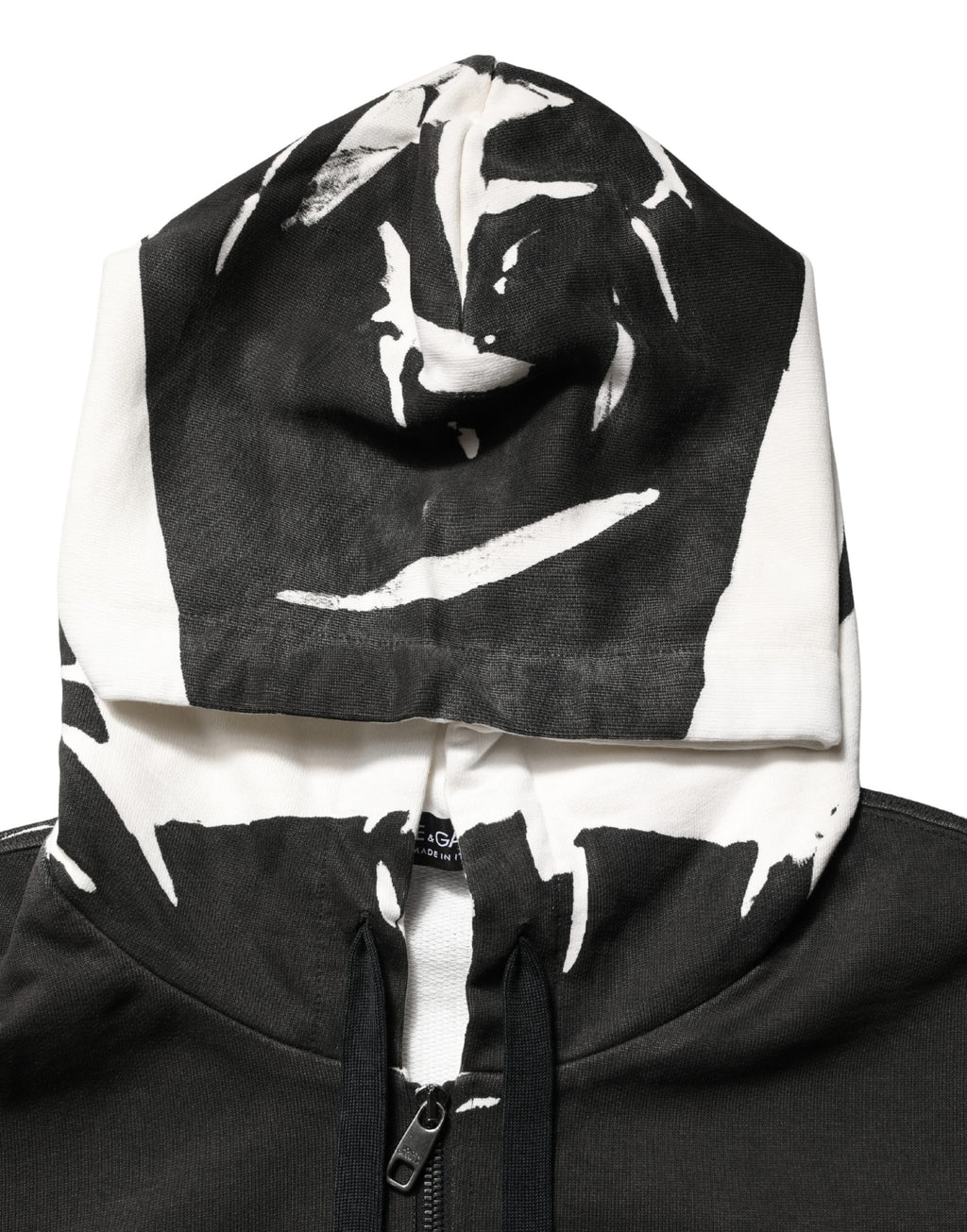 Dolce & Gabbana Schwarzer Kapuzenpullover aus Baumwolle mit Logo und durchgehendem Reißverschluss