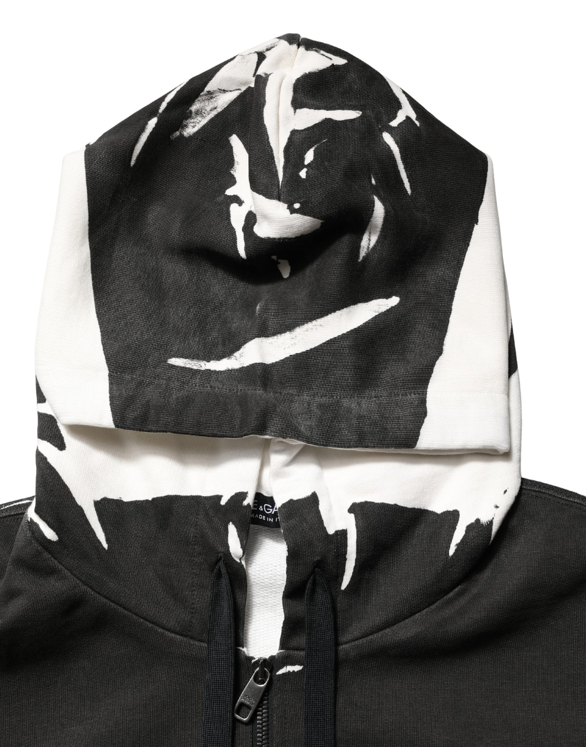 Dolce & Gabbana Schwarzer Kapuzenpullover aus Baumwolle mit Logo und durchgehendem Reißverschluss