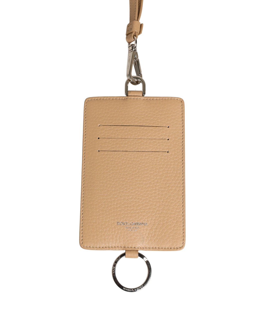 Dolce & Gabbana Beige Leder Logo Geprägtes Schlüsselband Kartenetui Geldbörse