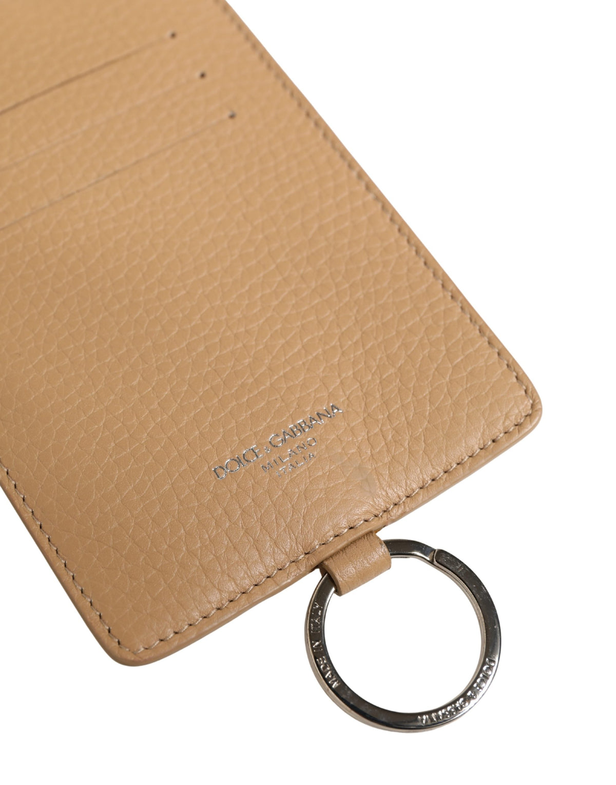 Dolce & Gabbana Beige Leder Logo Geprägtes Schlüsselband Kartenetui Geldbörse