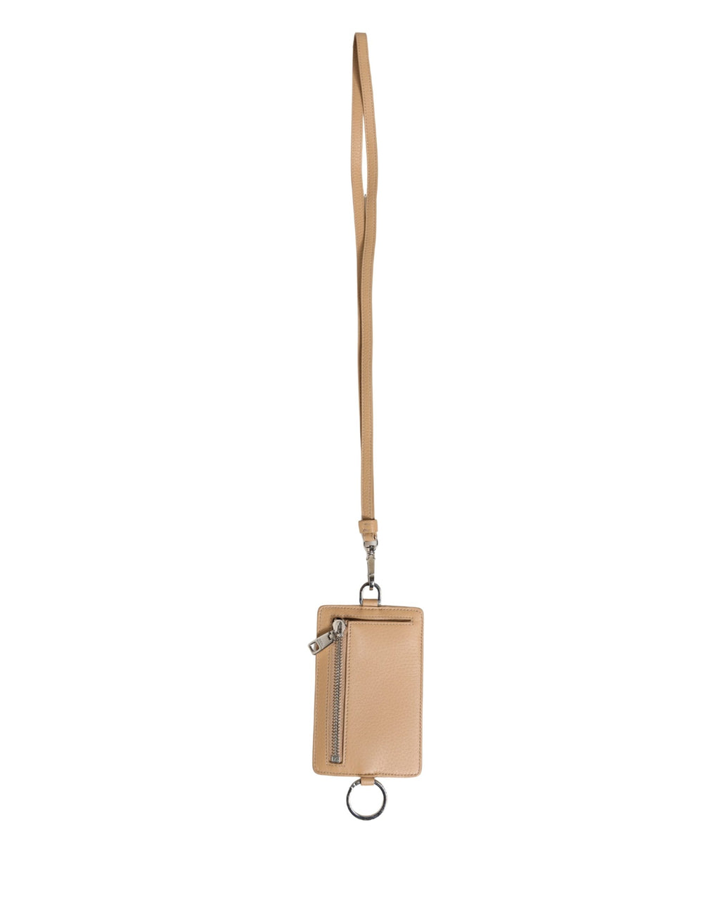 Dolce & Gabbana Beige Leder Logo Geprägtes Schlüsselband Kartenetui Geldbörse