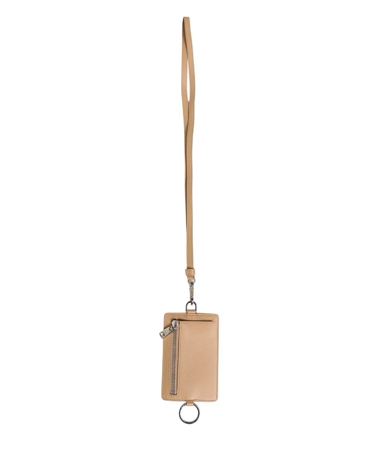 Dolce & Gabbana Beige Leder Logo Geprägtes Schlüsselband Kartenetui Geldbörse